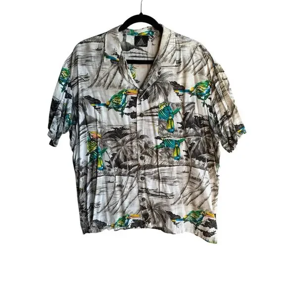 Kennington Vintage Aloha Hawaiian Shirt Tropical Birds Palm Trees Beach Size 2XL - Picture 1 of 12